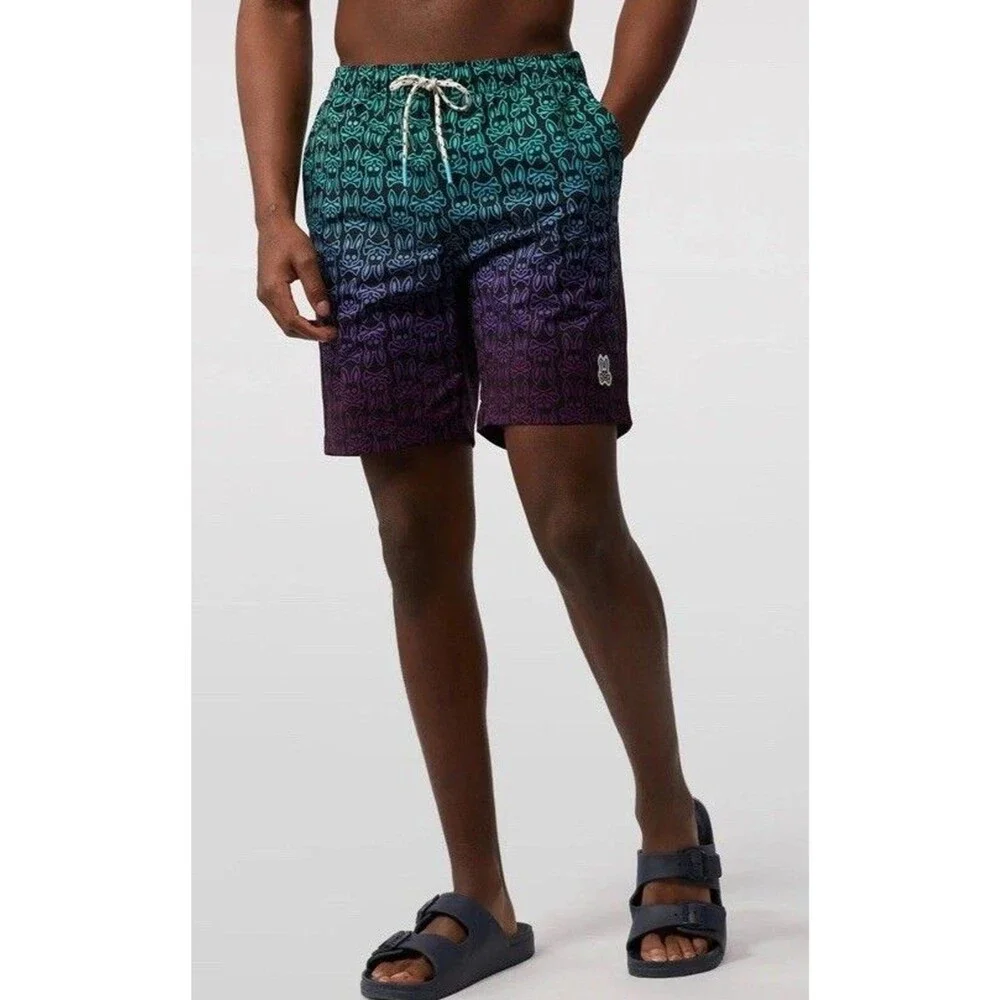 Psycho Bunny Swim Trunks Men’s XXXL Multicolor Bunny Print Longer Length NWT